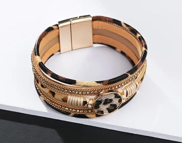 Leopard Disc Multi-Strand Magnetic Bracelet