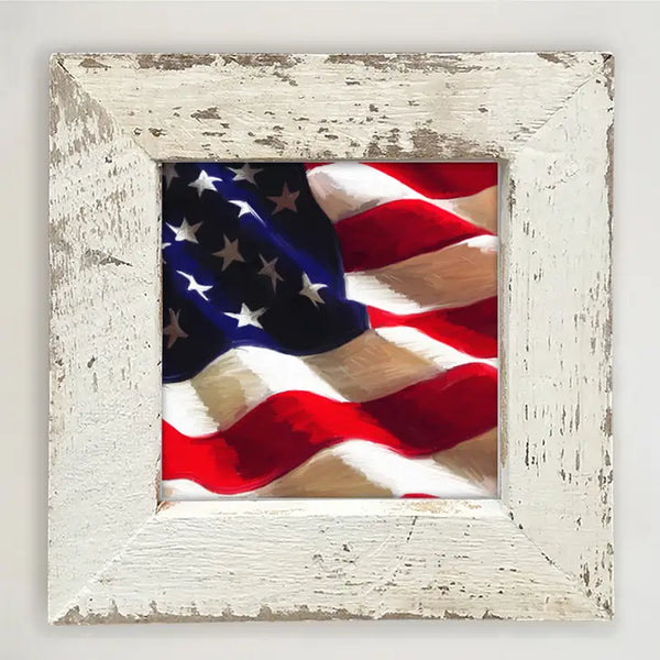 Wavy American Flag Small Framed Print With White Frame