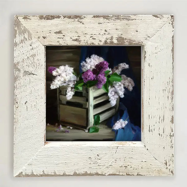 Lilacs In A Crate Small Framed Print With White Frame