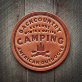 Camping Backcountry Explore Woods & Waters American Outdoors Handmade Leather Coaster
