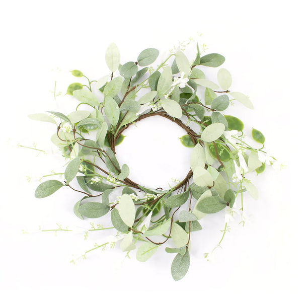 Green Leaf With White Floral Candle Ring