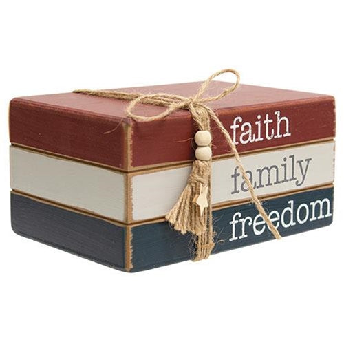Faith Family Freedom Wooden Bookstack