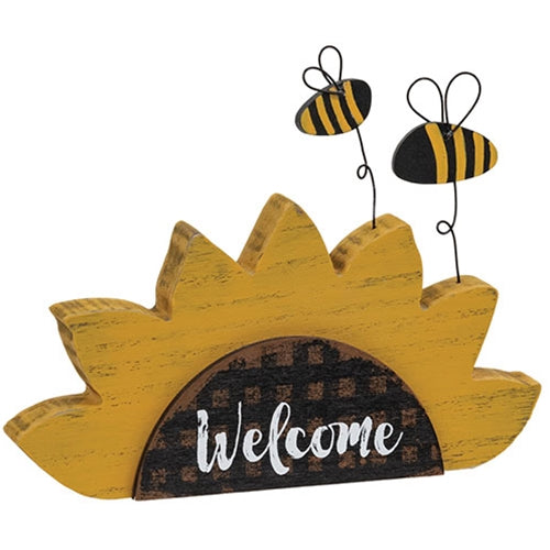 Distressed Wooden Welcome Sunflower With Bees