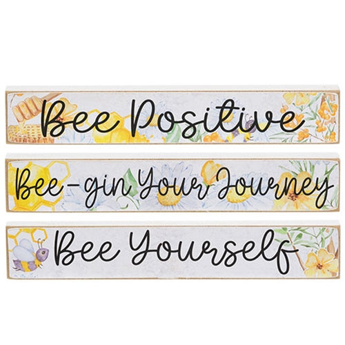 Set of 3 Watercolor Bee Floral Mini Stick Signs