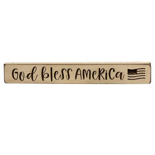 God Bless America With Flag Engraved Block