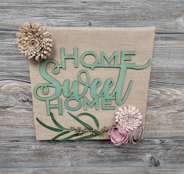 Home Sweet Home Burlap Canvas With Floral
