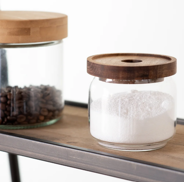 Small Glass Storage Jar With Acacia Wood Lid- 3.5"