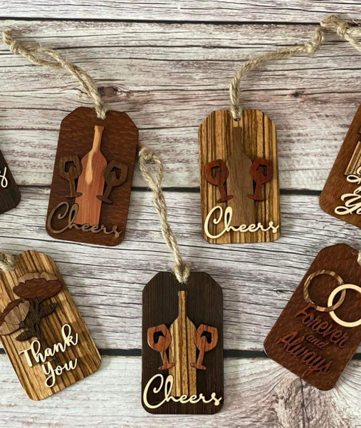 Wood Wine Bottle Tag- Multiple Designs Available
