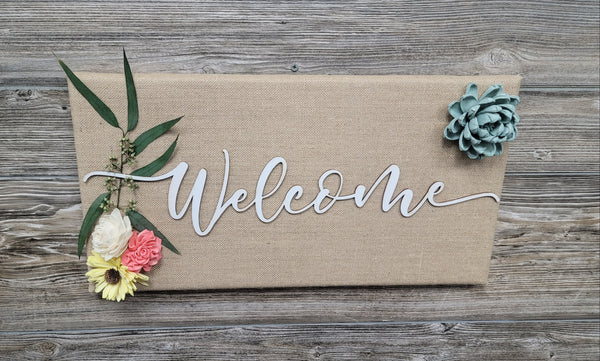 Welcome Burlap Canvas With Floral