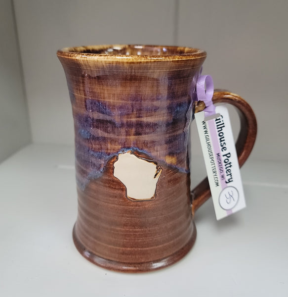 Wisconsin Brown and Blue Glazed Ceramic Mug