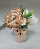 Wood Floral Arrangement In Mini Owl Ceramic Container (Multiple Designs Available)