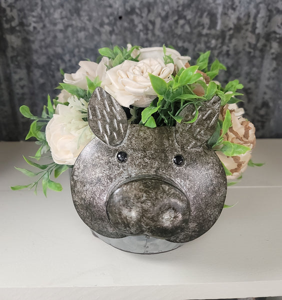 Wood Floral Arrangement In Pig Container
