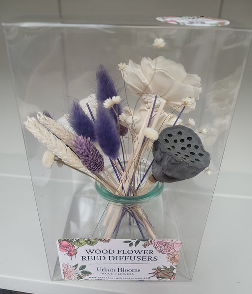 Wood Floral Reed Diffuser In Glass Jar- Multiple Designs Available