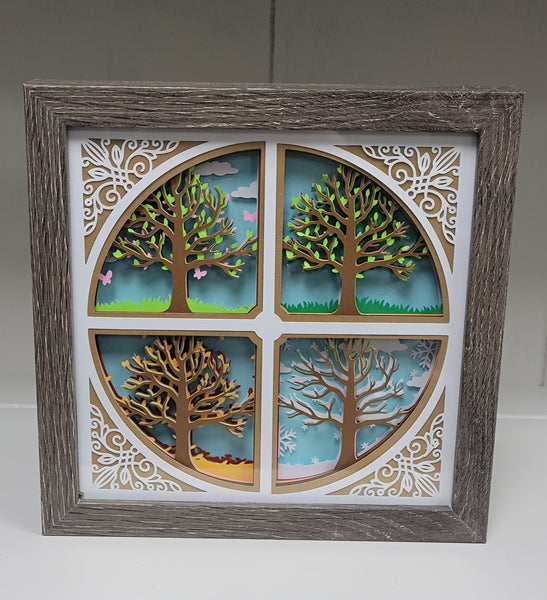 Four Seasons Trees Framed Mandala Art