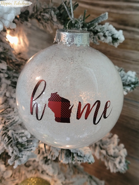 Home WI (Red And Black Buffalo Check) Handmade Ornament