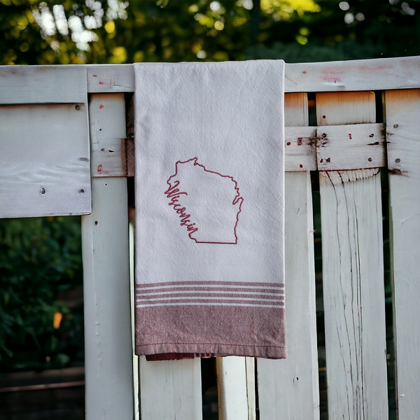 Wisconsin Silhouette Handmade Embroidered Towel