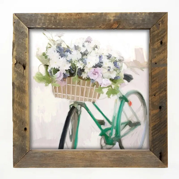 Green Bike With Floral Medium Framed Print