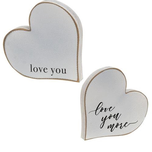 Set of 2 Love You/Love You More Distressed Chunky Hearts