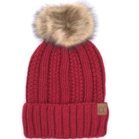 C.C. Beanie With Faux Fur Pom and Fuzzy Lining (Multiple Colors Available)