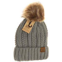 C.C. Beanie With Faux Fur Pom and Fuzzy Lining (Multiple Colors Available)