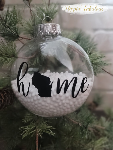 Home WI (Black) With Faux Snow Handmade Ornament