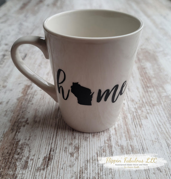 Home (Script) With State - Wisconsin  Handcrafted Mug ***CUSTOMIZABLE****