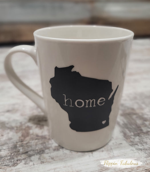 Wisconsin Silhouette Home With Heart Handcrafted Mug ***CUSTOMIZABLE***