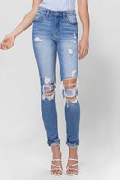 Flying Monkey High Rise Single Cuff Destroyed Skinny Jeans