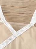 Infant Girls Beige Cotton Bodysuit With Lace Detail