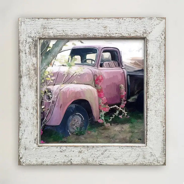 Pink Truck With Floral Medium Framed Print