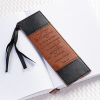 Be Strong & Courageous Black & Tan Leather Bookmark