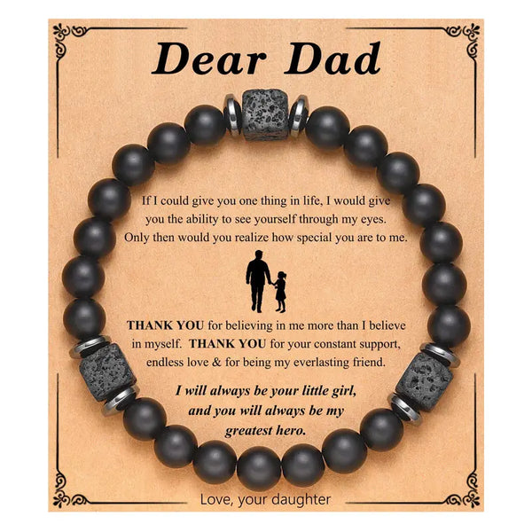 Dear Dad (From Daughter) Black Beaded Bracelet With Faux Stones