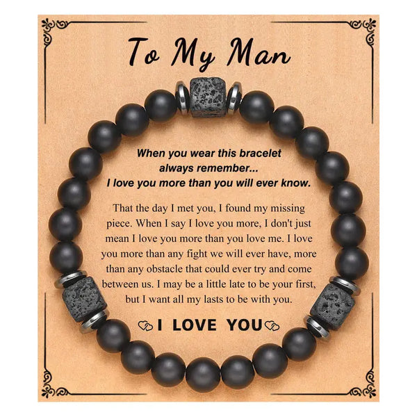 To My Man Black Beaded Bracelet With Faux Stones