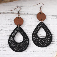 Wood Circle And Vintage Droplet Earrings (Black)