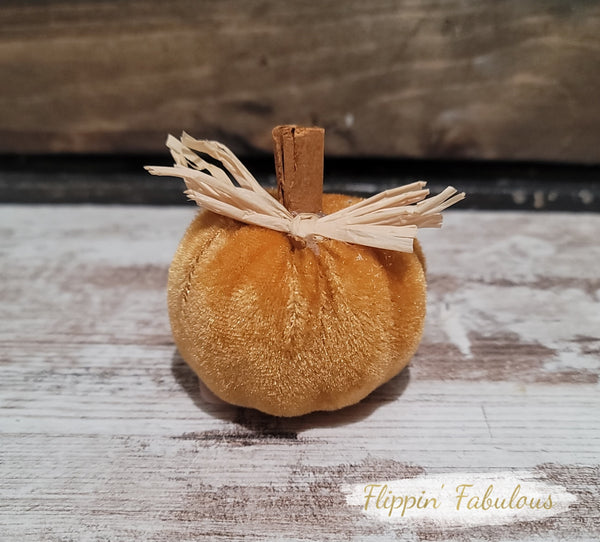 Velvet Orange Cinnamon Stick Pumpkin-3"