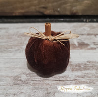 Velvet Brown Cinnamon Stick Pumpkin-3"