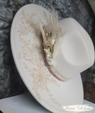 Hailey Hand Burned Wide Brim Ivory Hat