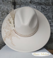 Hailey Hand Burned Wide Brim Ivory Hat