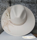 Hailey Hand Burned Wide Brim Ivory Hat