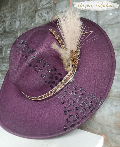 Leopard Plumeria Wide Brim Plum Hat