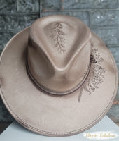 Pinecone Suede Hand Burned Wide Brim Hat- Multiple Colors Available