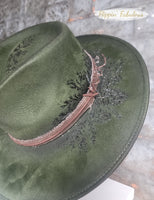 Pinecone Suede Hand Burned Wide Brim Hat- Multiple Colors Available