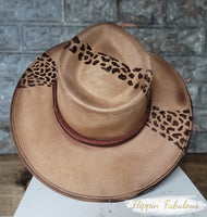 Leopard Suede Hand Burned Wide Brim Hat