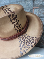 Leopard Suede Hand Burned Wide Brim Hat