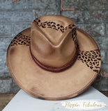 Leopard Suede Hand Burned Wide Brim Hat
