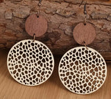 Wood Circle And Leatherette Dangle Earrings (Cream)