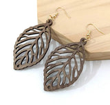 Walnut Wood Leaf Dangle Earrings