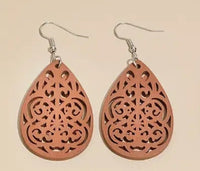 Wood Intricate Teardrop Earrings (Mustard Yellow)