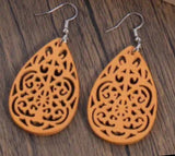 Wood Intricate Teardrop Earrings (Mustard Yellow)