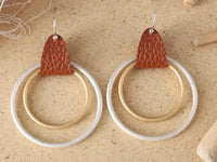 Double Hoop With Brown Leather Earrings